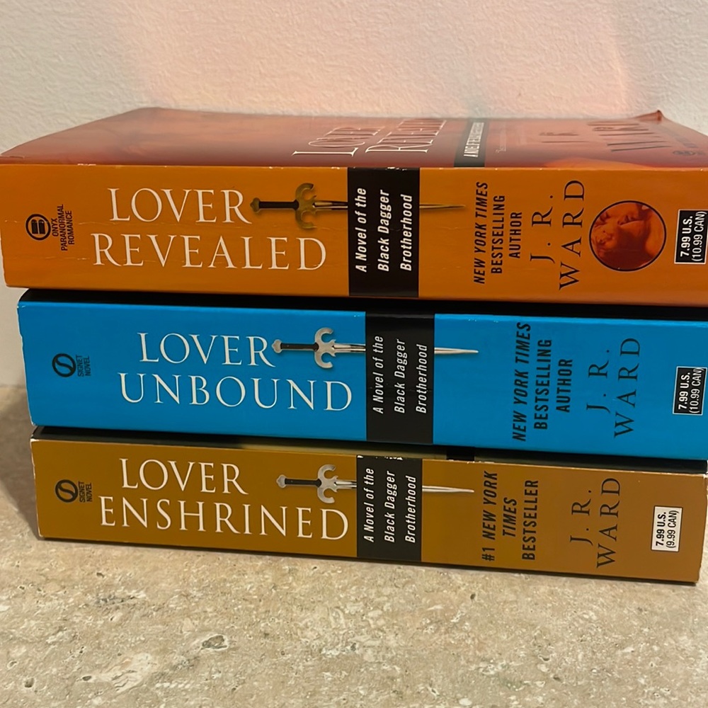 Installments 4-6 of JR Ward’s Black Dagger Brotherhood Series. 3 Paperbacks